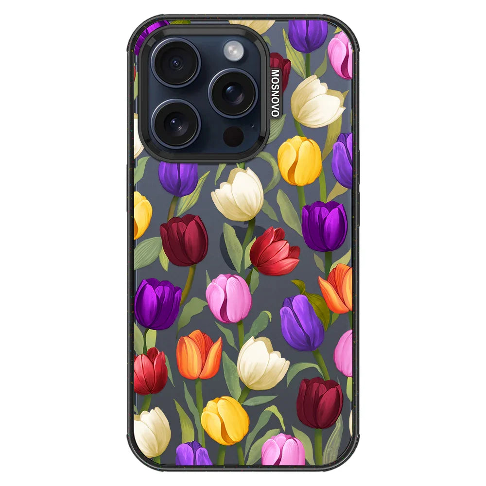 Colorful Tulips Phone Case - iPhone 15 Pro Case Clear Black ShockStone