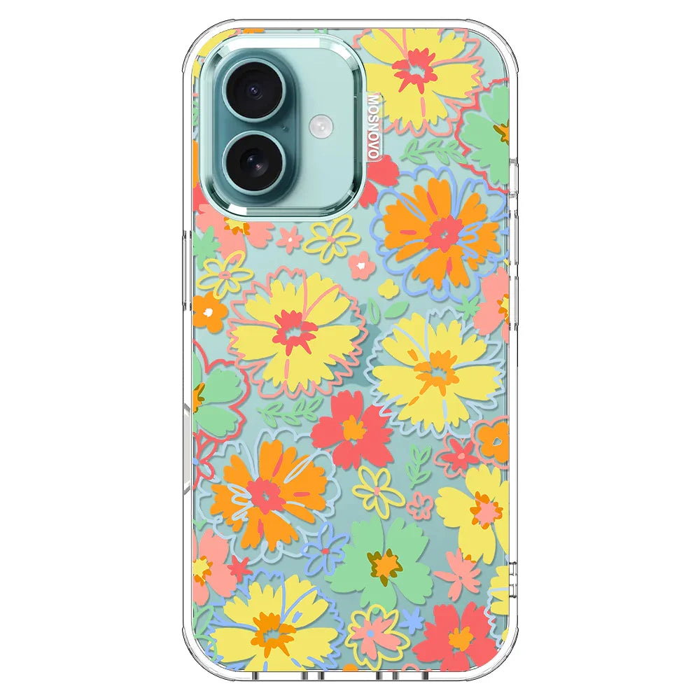 Retro Boho Hippie Flowers Phone Case - iPhone 16 Plus Case Clear