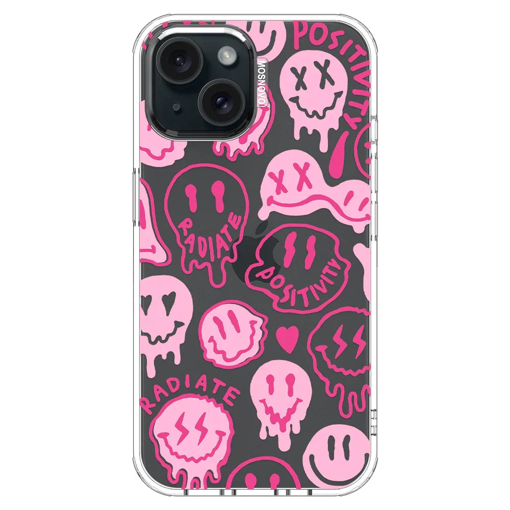 Pink Dripping Smiles Positivity Radiate Face Phone Case - iPhone 15 Case Clear