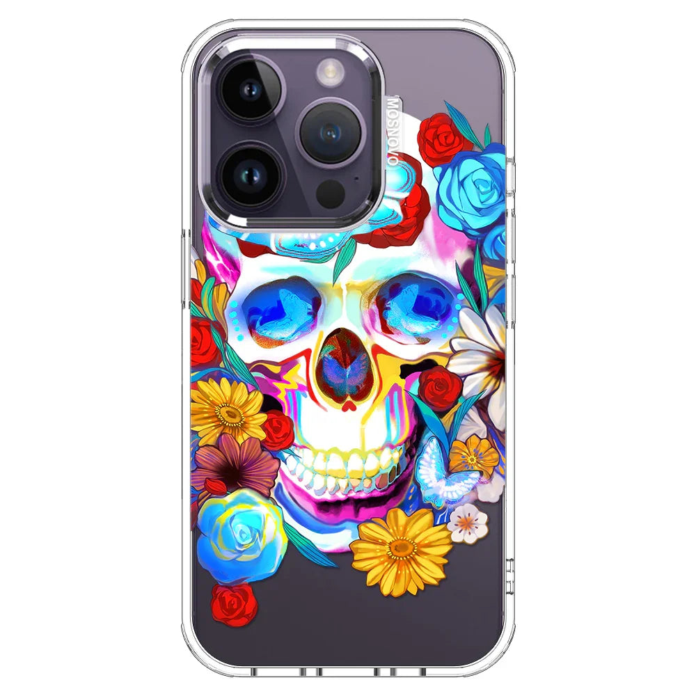 Sugar Flower Skull Phone Case - iPhone 14 Pro Case Clear
