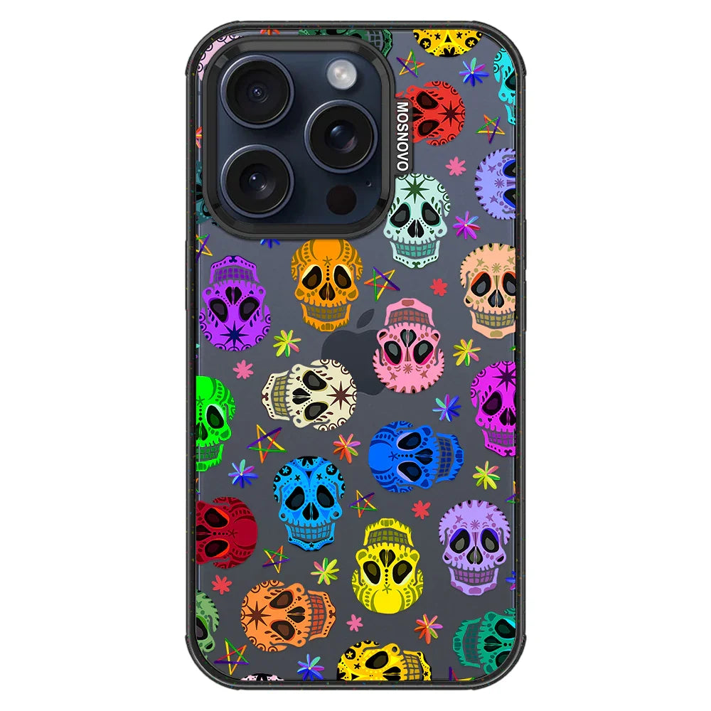 Sugar Skull Phone Case - iPhone 15 Pro Case Clear Black ShockStone