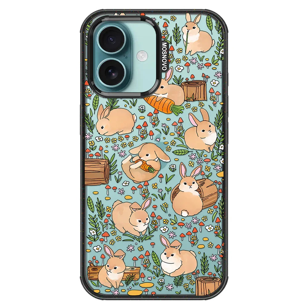 Cute Bunny Garden Phone Case - iPhone 16 Case Clear Black ShockStone