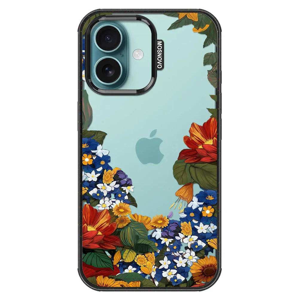 Floral Garden Phone Case - iPhone 16 Plus Case Clear Black ShockStone