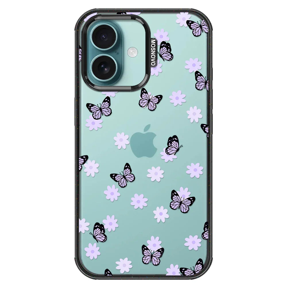 Lilac Butterfly Phone Case - iPhone 16 Case Clear Black ShockStone