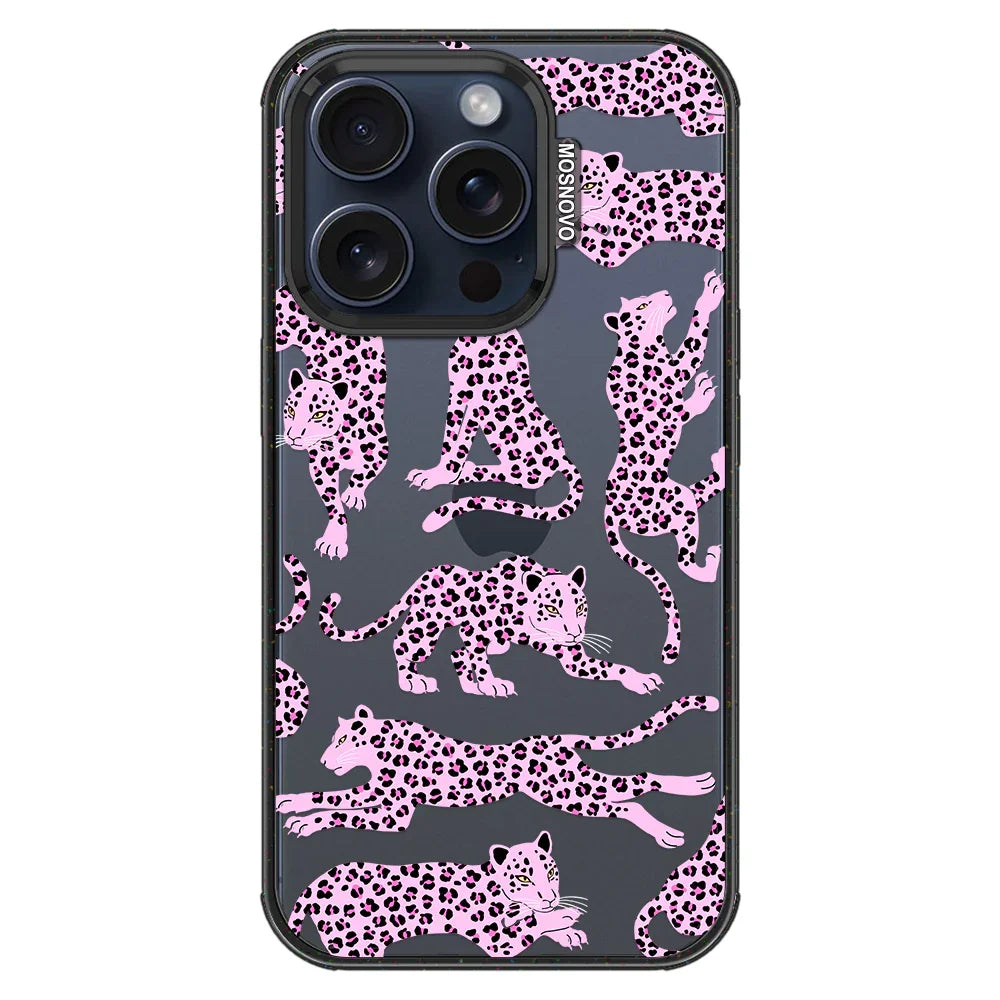 Pink Leopard Phone Case - iPhone 15 Pro Case Clear Black ShockStone