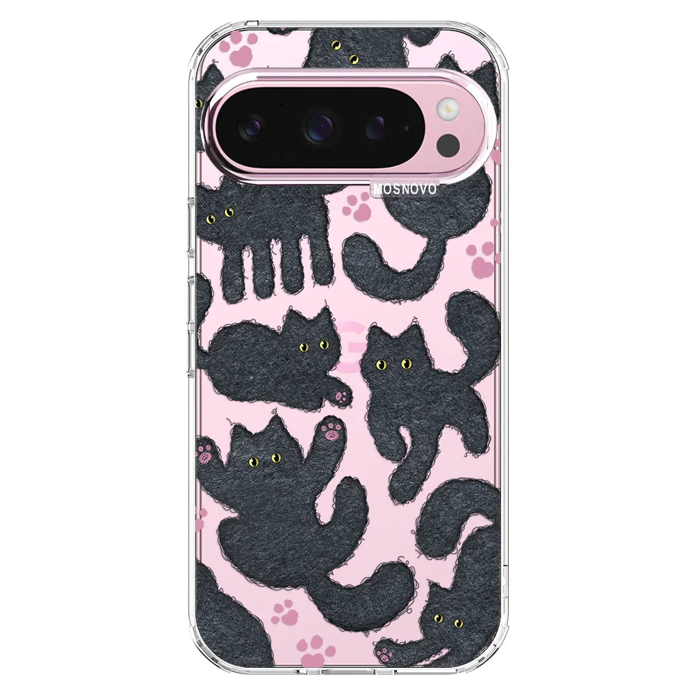 Black Furry Cat Phone Case - Google Pixel 9 Pro Case Clear