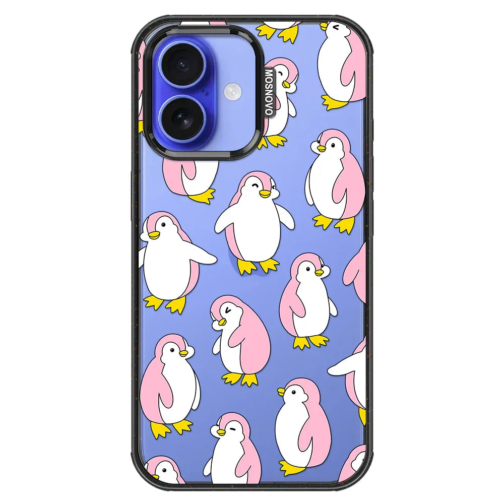 Pink Penguins Phone Case - iPhone 16 Plus Case Clear Black ShockStone