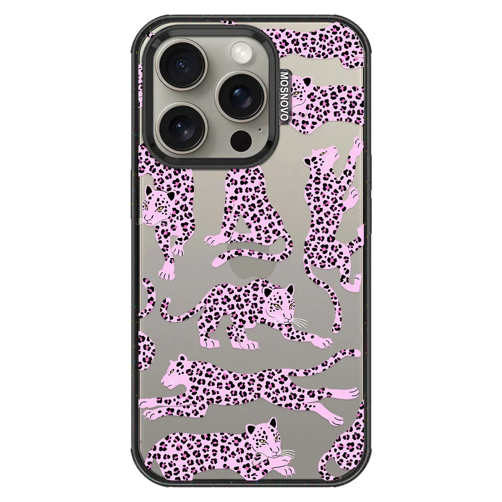 Pink Leopard Phone Case - iPhone 15 Pro Case Clear Black ShockStone