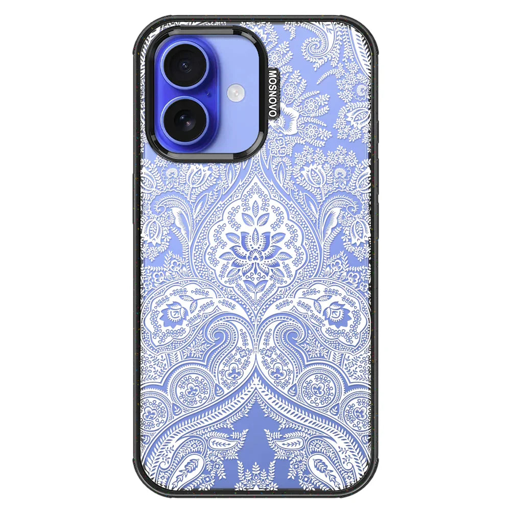 White Damask Phone Case - iPhone 16 Plus Case Clear Black ShockStone