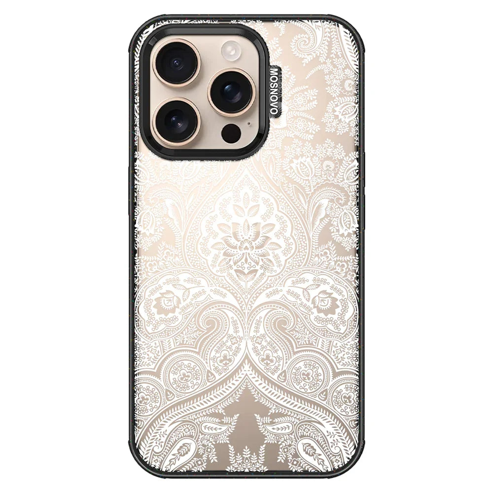 White Damask Phone Case - iPhone 16 Pro Case Clear Black ShockStone
