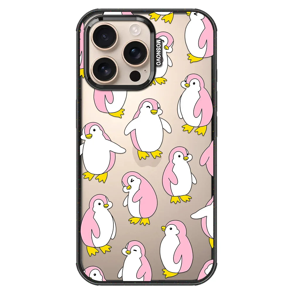 Pink Penguins Phone Case - iPhone 16 Pro Max Case Clear Black ShockStone