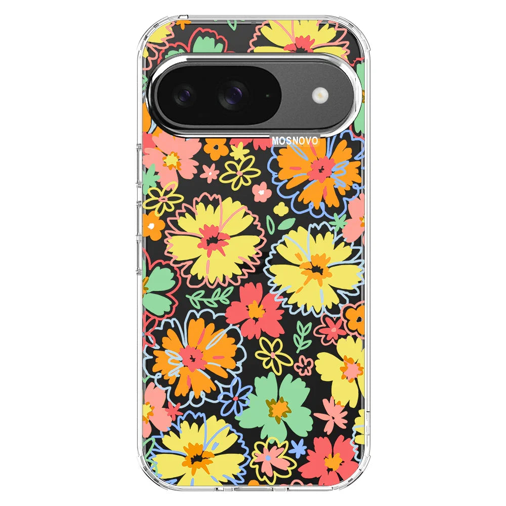 Retro Boho Hippie Flowers Phone Case - Google Pixel 9 Case Clear