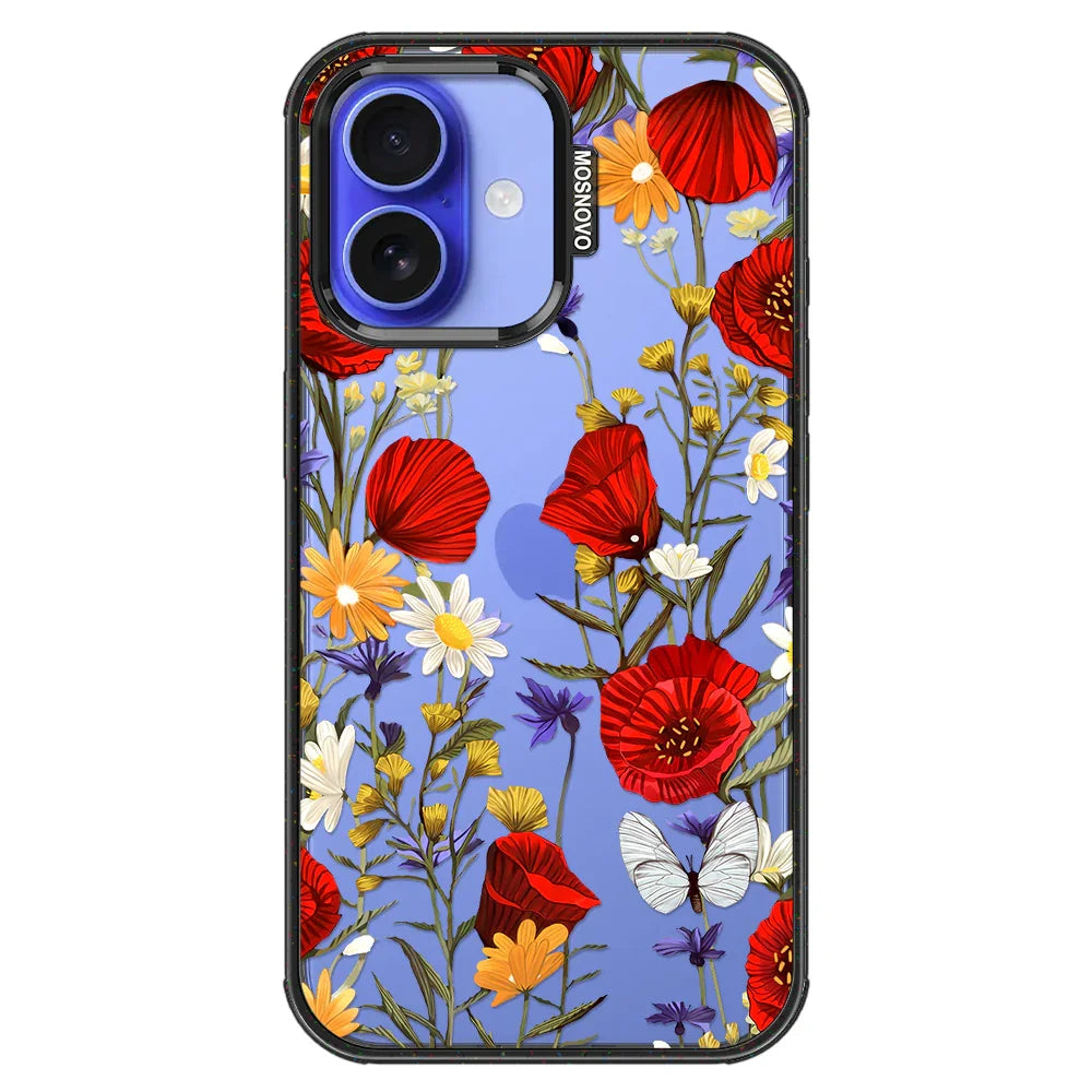 Poppy Floral Phone Case - iPhone 16 Plus Case Clear Black ShockStone