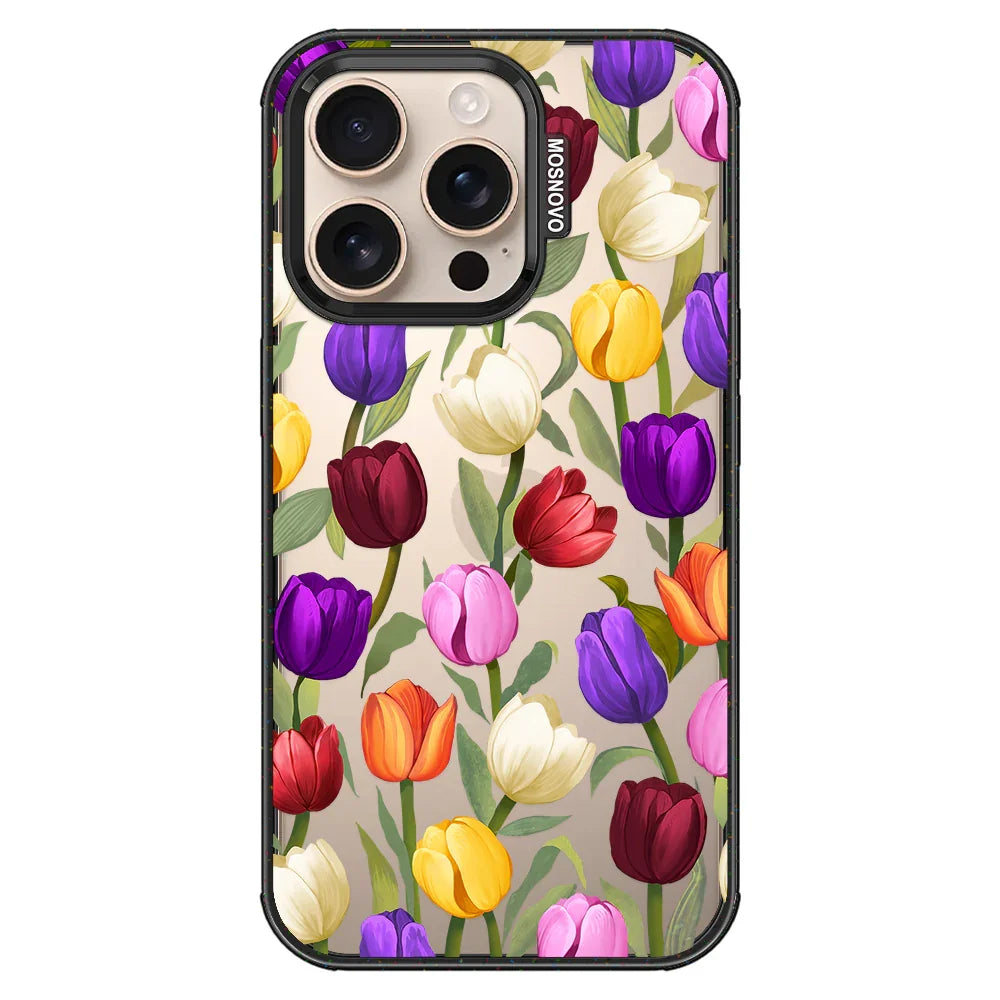 Colorful Tulips Phone Case - iPhone 16 Pro Case Clear Black ShockStone