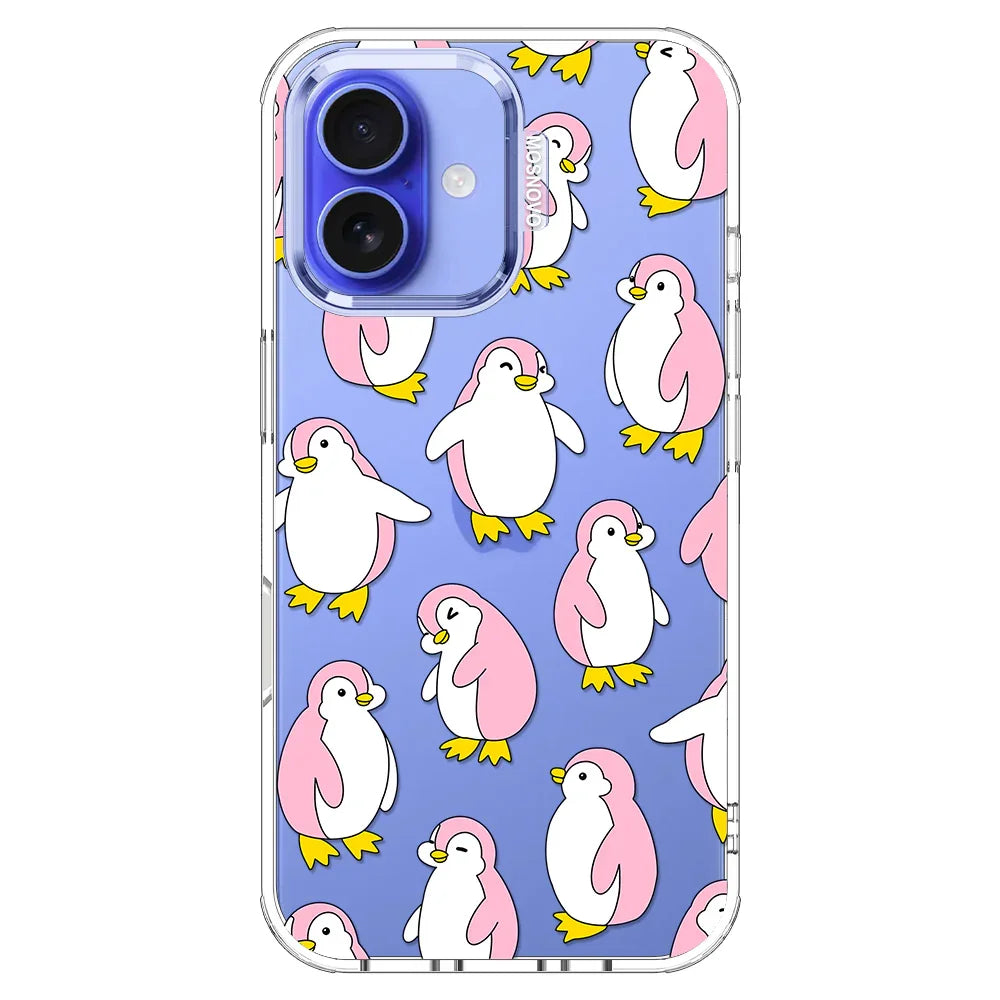 Pink Penguins Phone Case - iPhone 16 Plus Case Clear