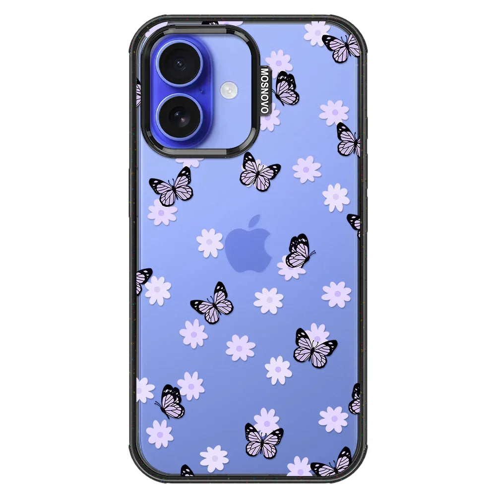 Lilac Butterfly Phone Case - iPhone 16 Case Clear Black ShockStone