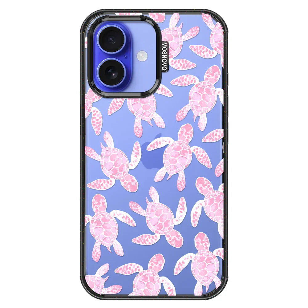Pink Turtle Phone Case - iPhone 16 Plus Case Clear Black ShockStone