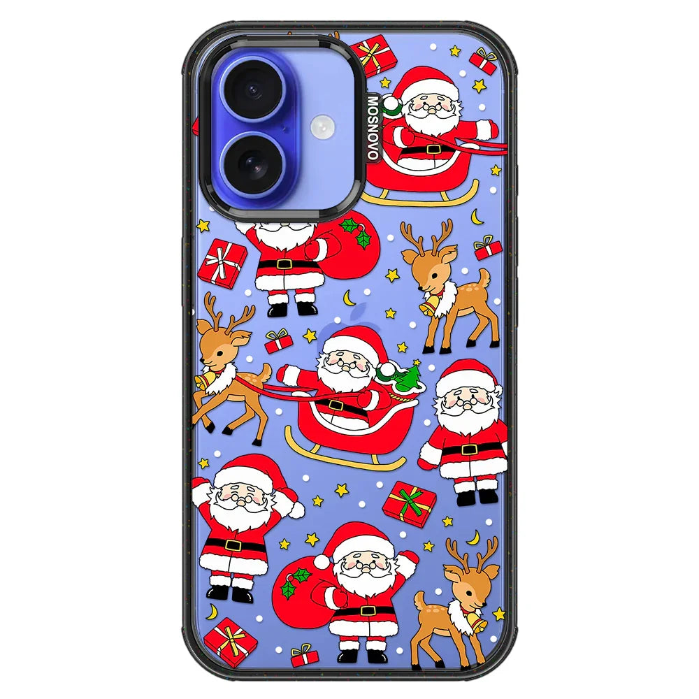 Cute Santa Claus Deer Phone Case - iPhone 16 Case Clear Black ShockStone