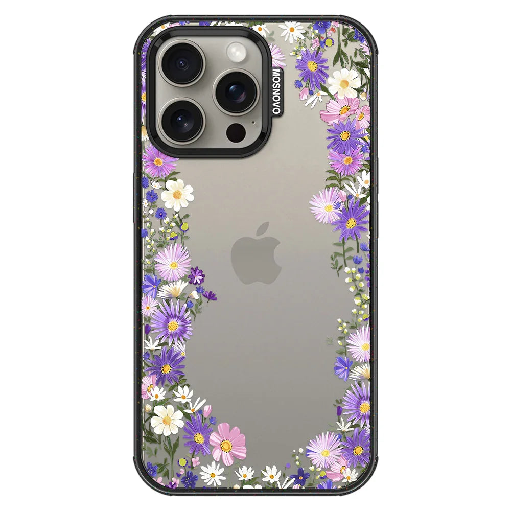 Purple Daisy Garden Phone Case - iPhone 15 Pro Max Case Clear Black ShockStone