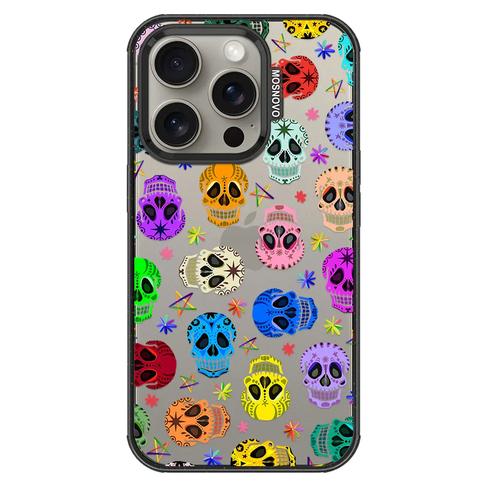 Sugar Skull Phone Case - iPhone 15 Pro Case Clear Black ShockStone
