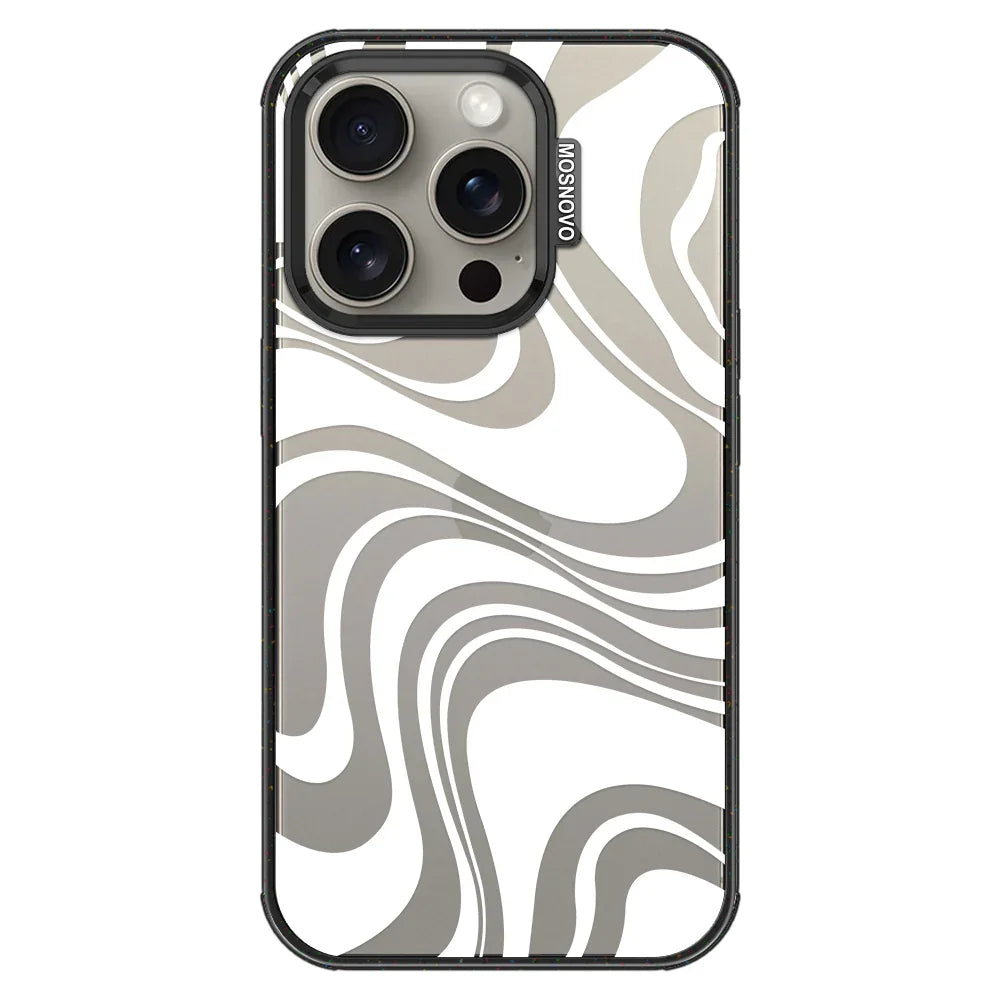 White Swirl Phone Case - iPhone 15 Pro Case Clear Black ShockStone