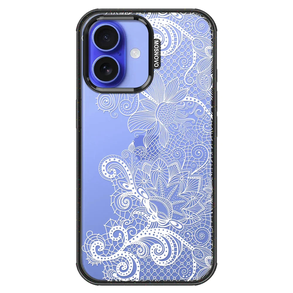 Lacy White Flower Phone Case - iPhone 16 Case Clear Black ShockStone