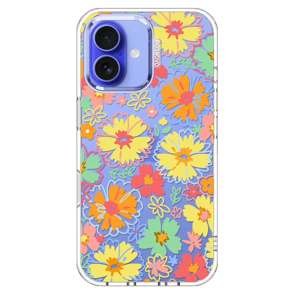 Retro Boho Hippie Flowers Phone Case - iPhone 16 Plus Case Clear