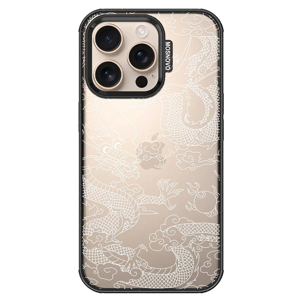 White Dragon Phone Case - iPhone 16 Pro Case Clear Black ShockStone