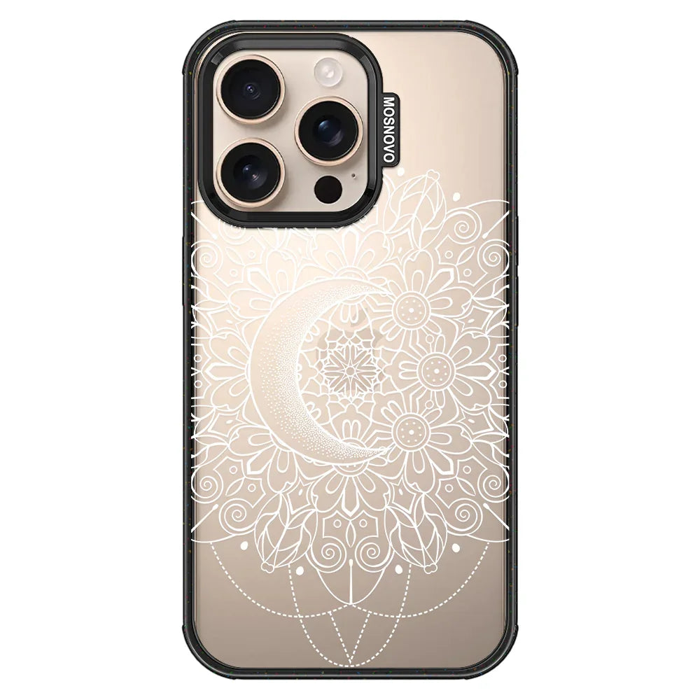 Celestial Moon Mandala Phone Case - iPhone 16 Pro Case Clear Black ShockStone