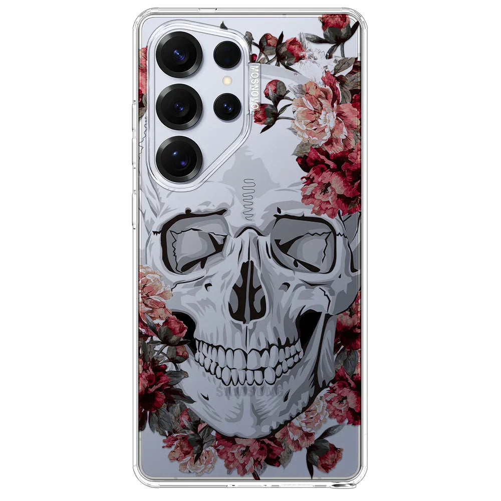 Red Flower Skull Phone Case - Samsung Galaxy S25 Ultra Case Clear