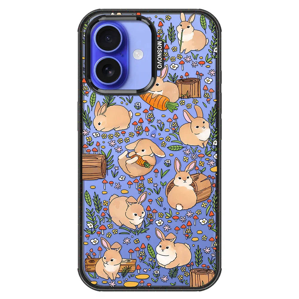 Cute Bunny Garden Phone Case - iPhone 16 Case Clear Black ShockStone