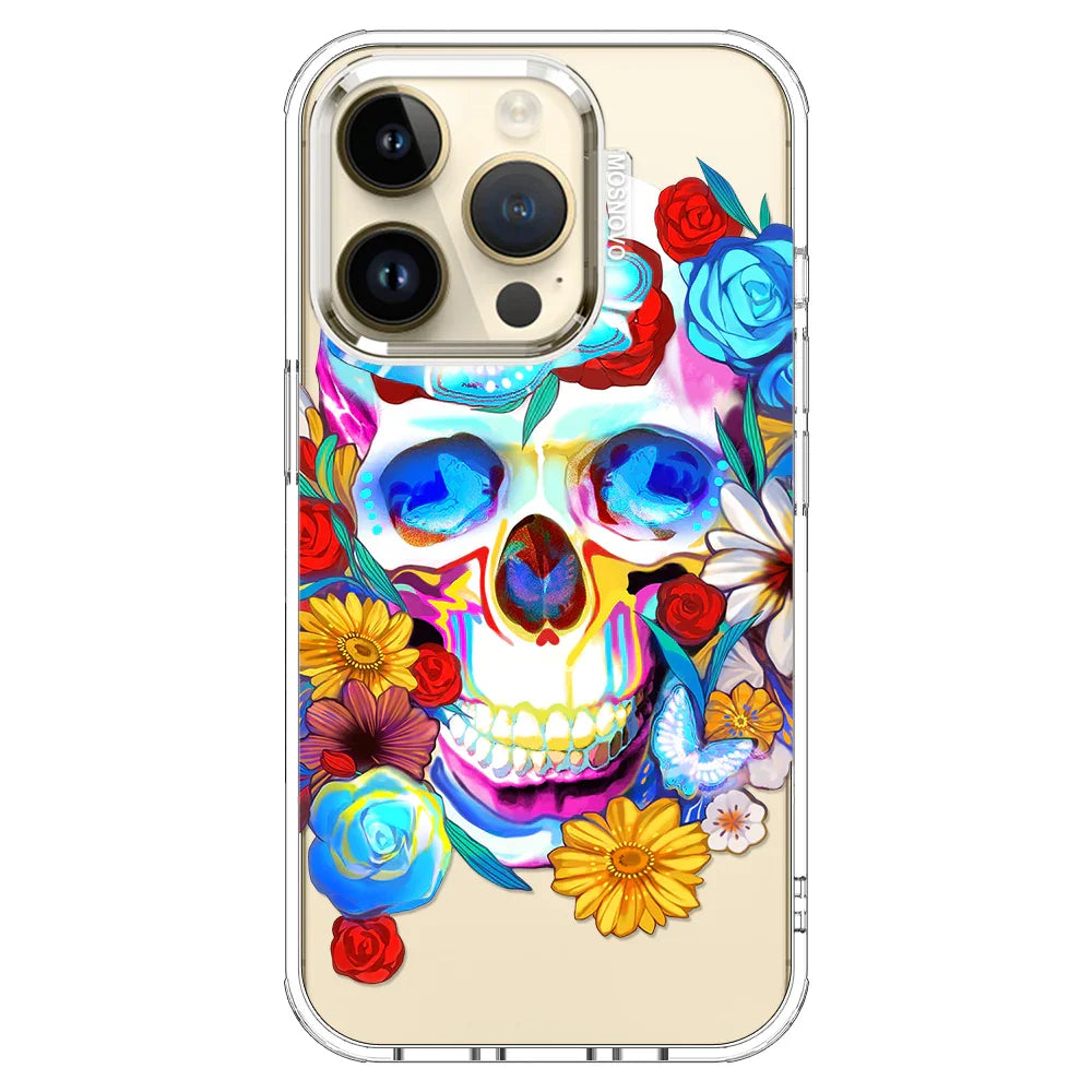 Sugar Flower Skull Phone Case - iPhone 14 Pro Case Clear