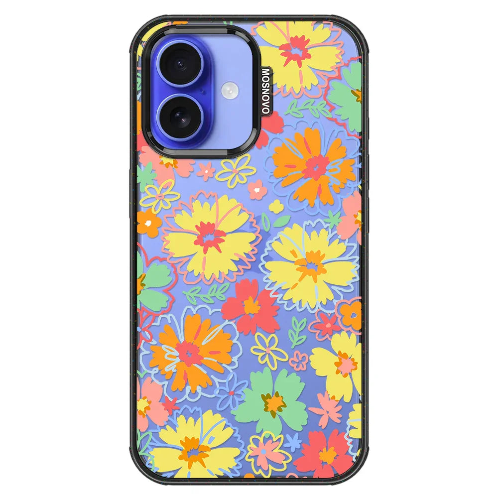 Retro Boho Hippie Flowers Phone Case - iPhone 16 Plus Case Clear Black ShockStone
