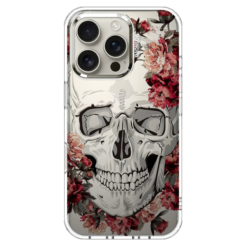 Red Flower Skull Phone Case - iPhone 16 Pro Case Clear