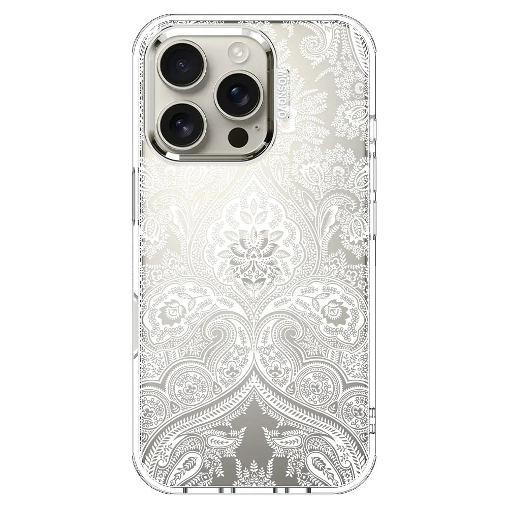 White Damask Phone Case - iPhone 16 Pro Case Clear