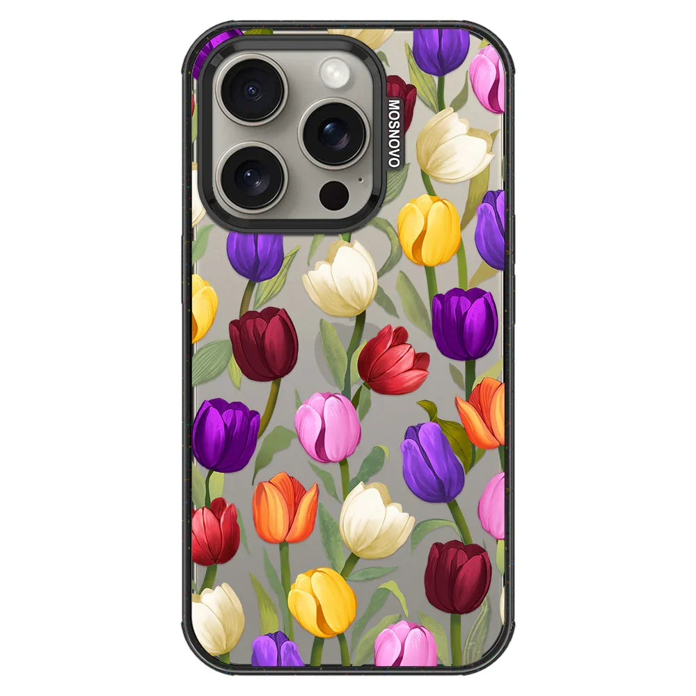 Colorful Tulips Phone Case - iPhone 15 Pro Case Clear Black ShockStone