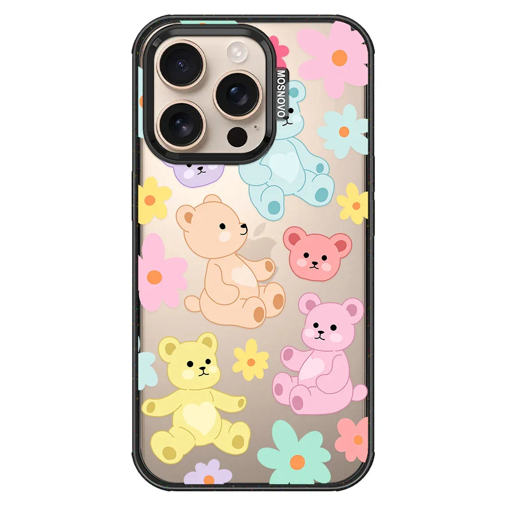 Cute Teddy Bear Phone Case - iPhone 16 Pro Case Clear Black ShockStone