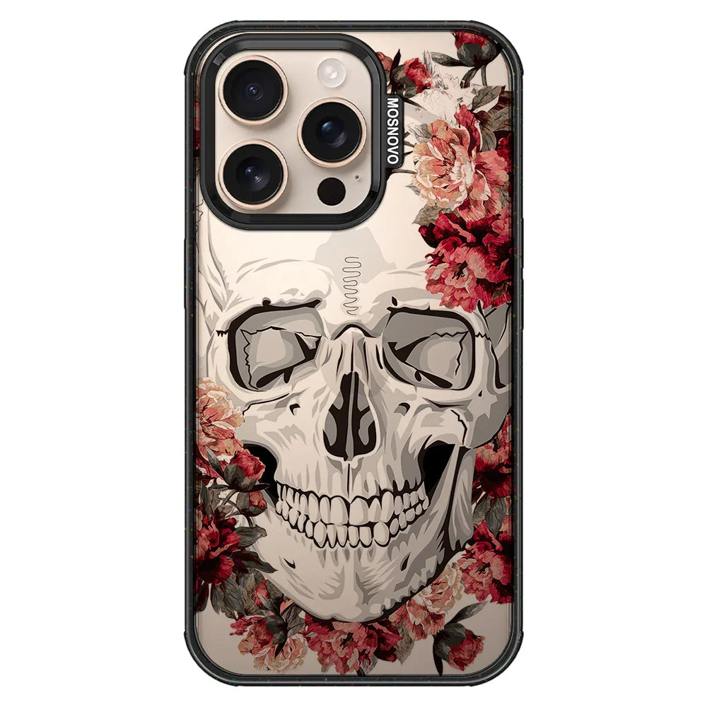 Red Flower Skull Phone Case - iPhone 16 Pro Case Clear Black ShockStone