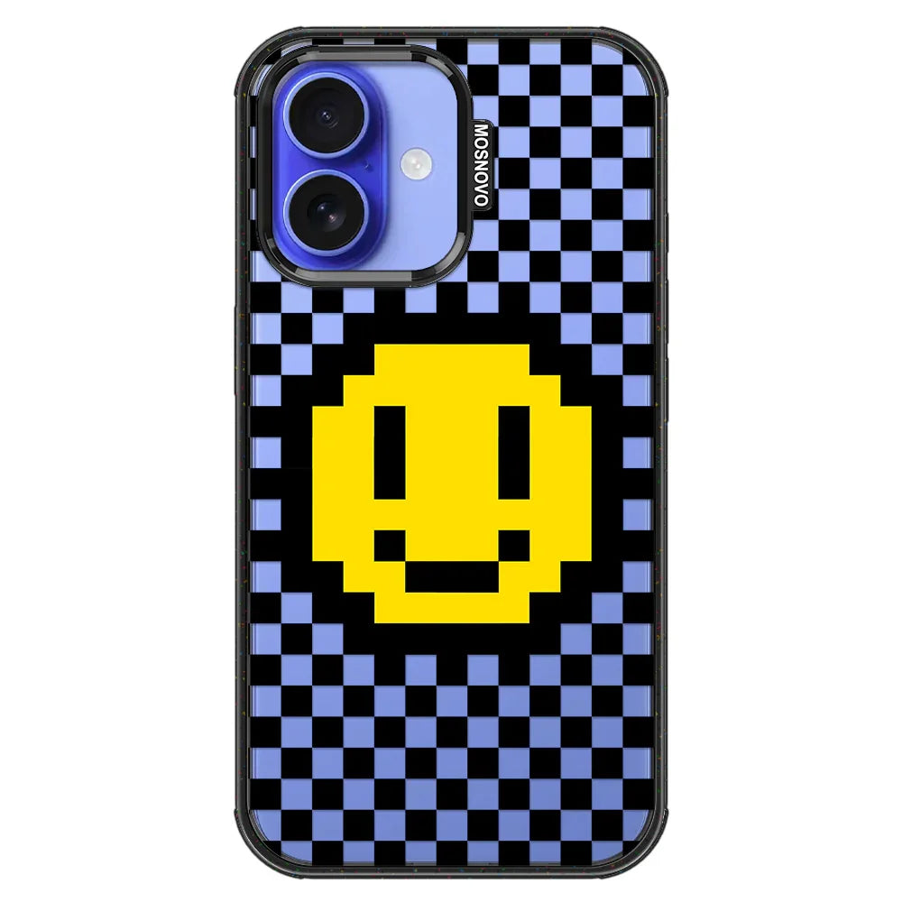 Smile Checkered Phone Case - iPhone 16 Case Clear Black ShockStone
