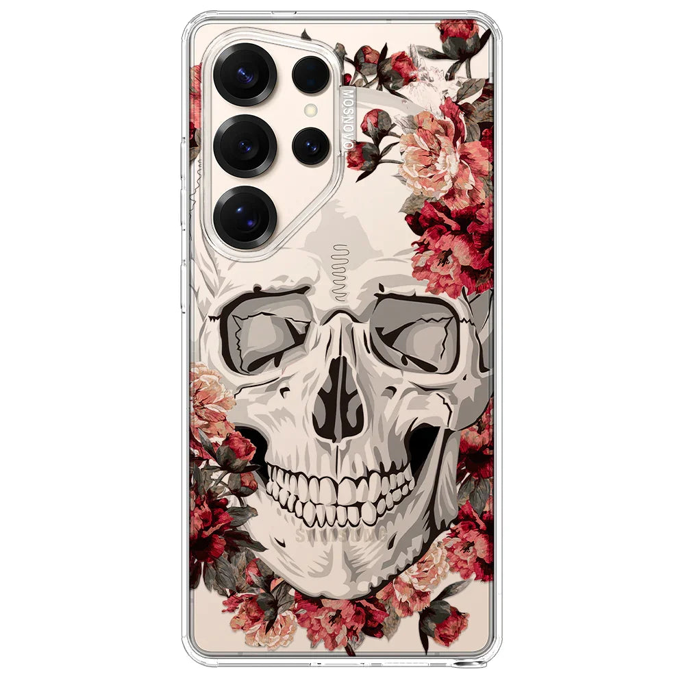 Red Flower Skull Phone Case - Samsung Galaxy S25 Ultra Case Clear