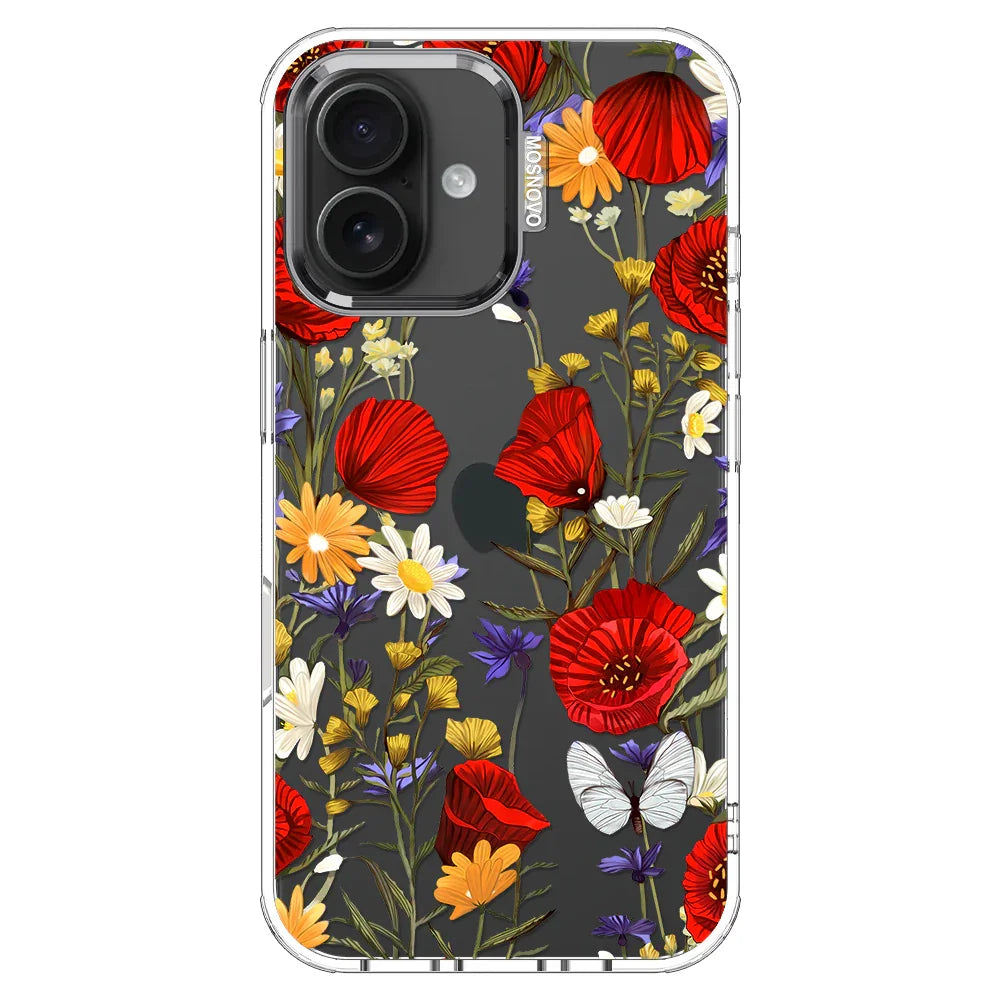 Poppy Floral Phone Case - iPhone 16 Plus Case Clear