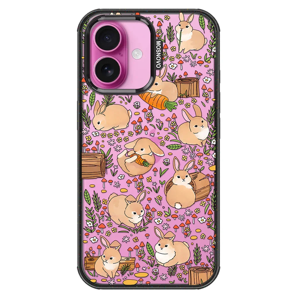 Cute Bunny Garden Phone Case - iPhone 16 Case Clear Black ShockStone