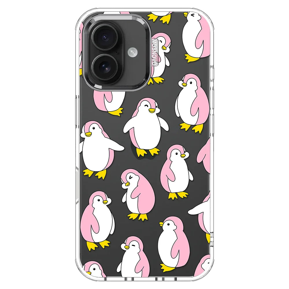 Pink Penguins Phone Case - iPhone 16 Plus Case Clear