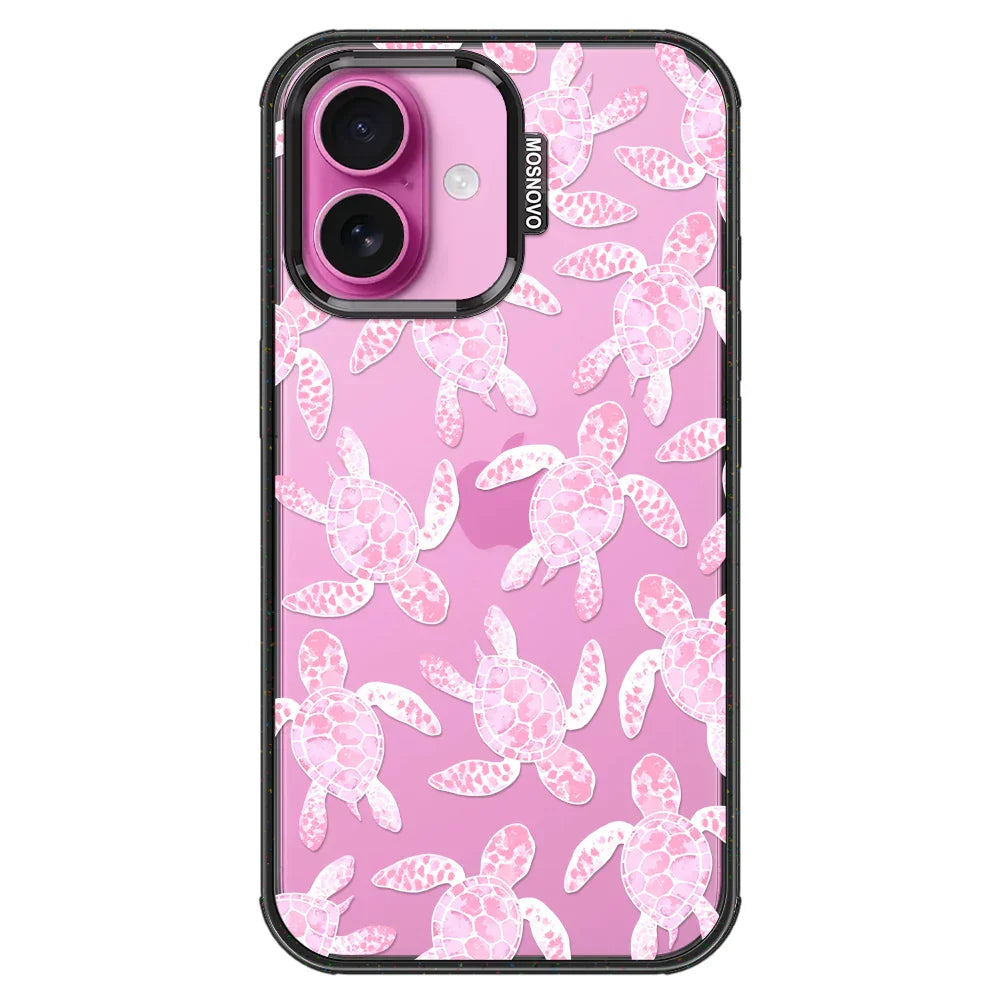 Pink Turtle Phone Case - iPhone 16 Plus Case Clear Black ShockStone