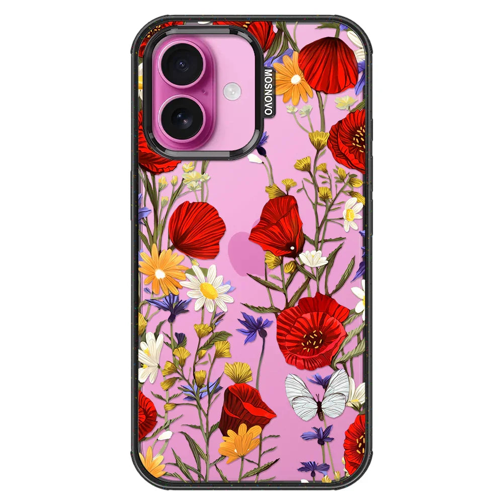 Poppy Floral Phone Case - iPhone 16 Plus Case Clear Black ShockStone