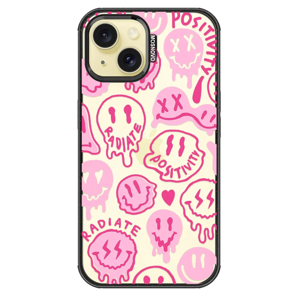 Pink Dripping Smiles Positivity Radiate Face Phone Case - iPhone 15 Case Clear Black ShockStone
