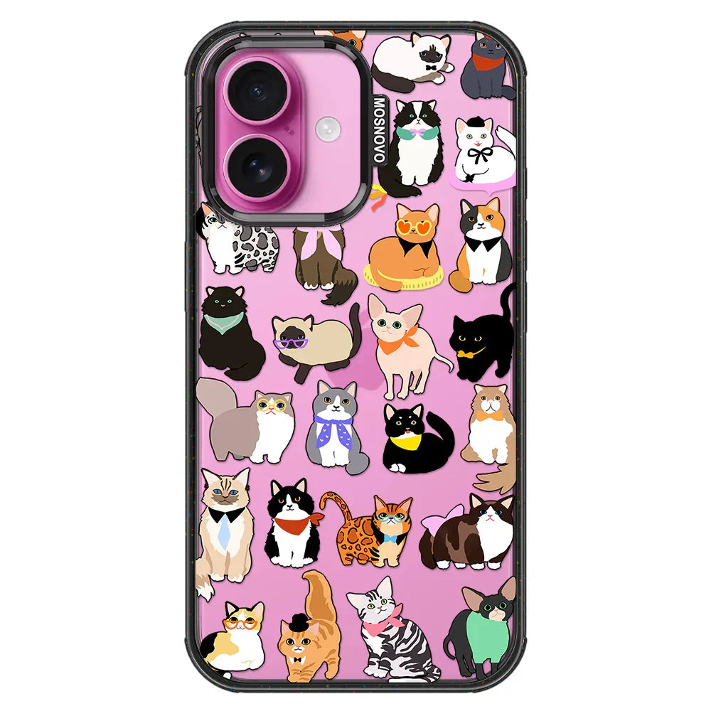 Cute Cat Phone Case - iPhone 16 Case Clear Black ShockStone
