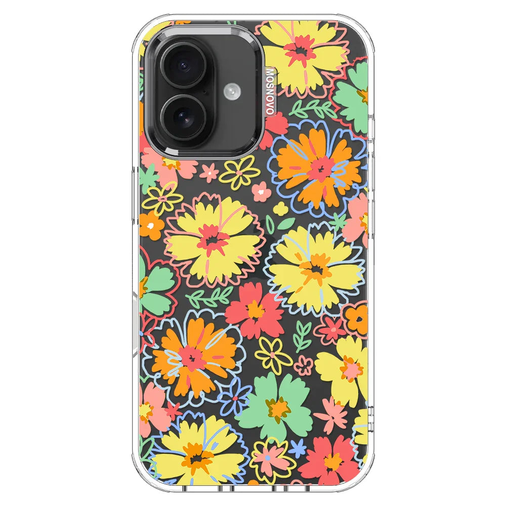 Retro Boho Hippie Flowers Phone Case - iPhone 16 Plus Case Clear