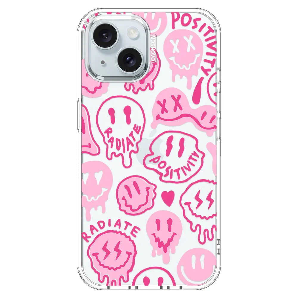Pink Dripping Smiles Positivity Radiate Face Phone Case - iPhone 15 Case Clear