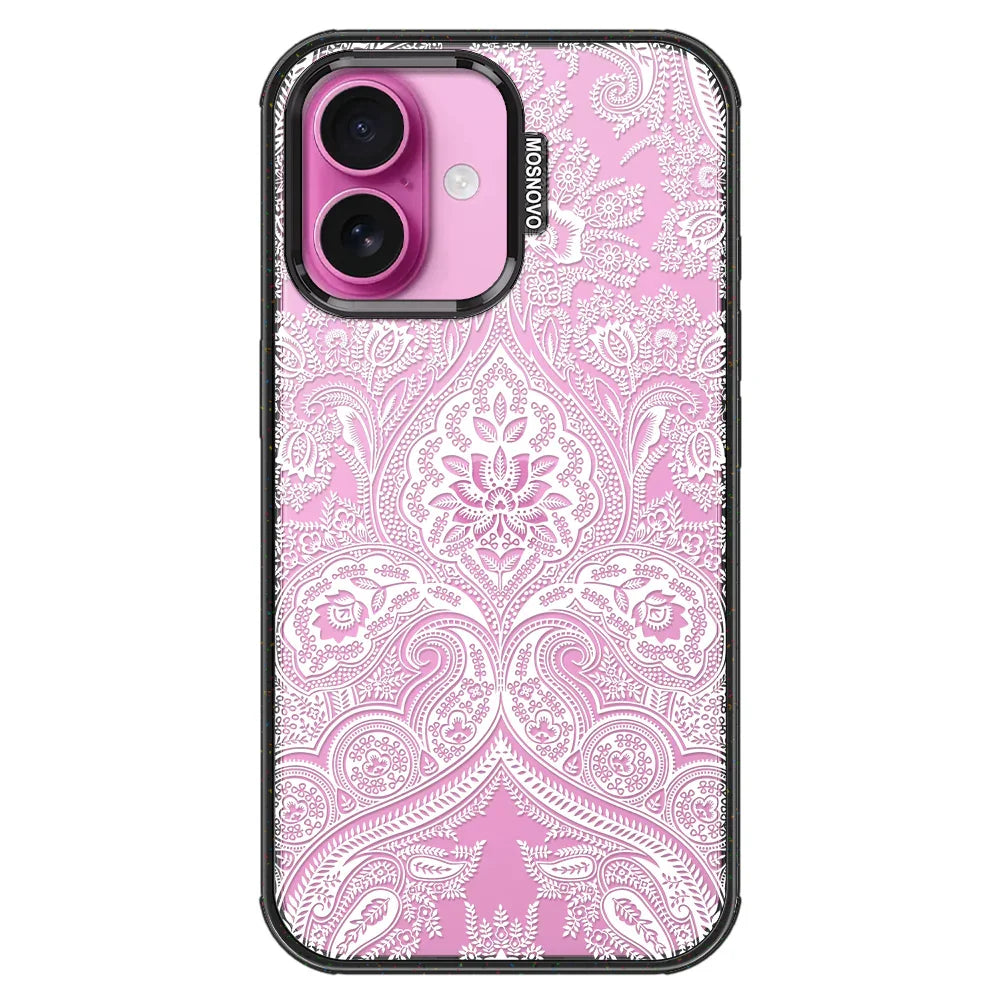 White Damask Phone Case - iPhone 16 Plus Case Clear Black ShockStone
